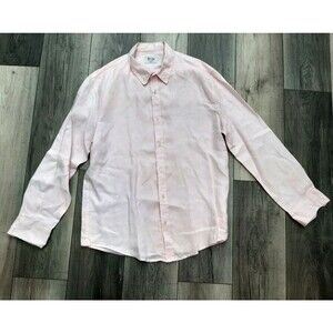 Vacay Swimwear Solid pink Linen Collared Button Front Shirt Mens Sz 2XL